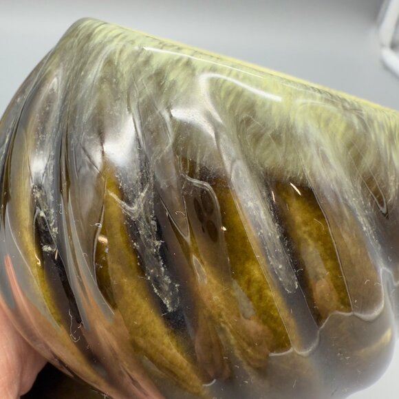 Vintage Hull Pottery USA Set of 2 Brown Green Drip Glaze Ceramic Planters MCM - Picture 8 of 16